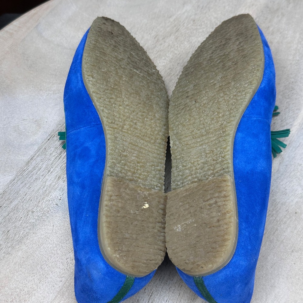Boden Blue Suede Tassel Loafers Green Trim Pointed Toe Flats Mens EU 39 - Picture 7 of 12